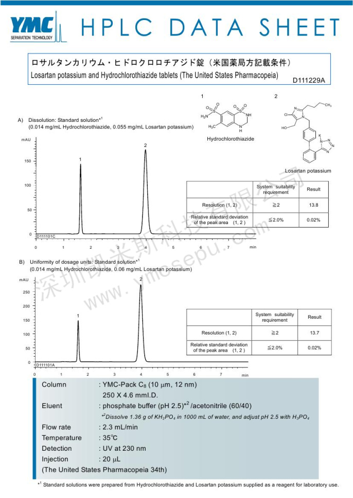 液相色譜法測(cè)定氯沙坦鉀氫氯噻嗪片的溶出度和含量均勻度【OC12S11-2546WT】