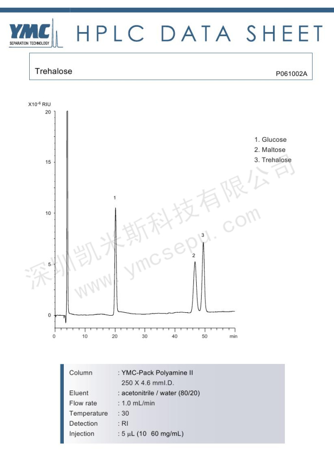 海藻糖分離的液相色譜圖