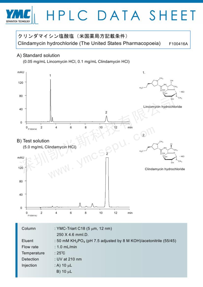 美國藥典記載鹽酸克林霉素的色譜圖