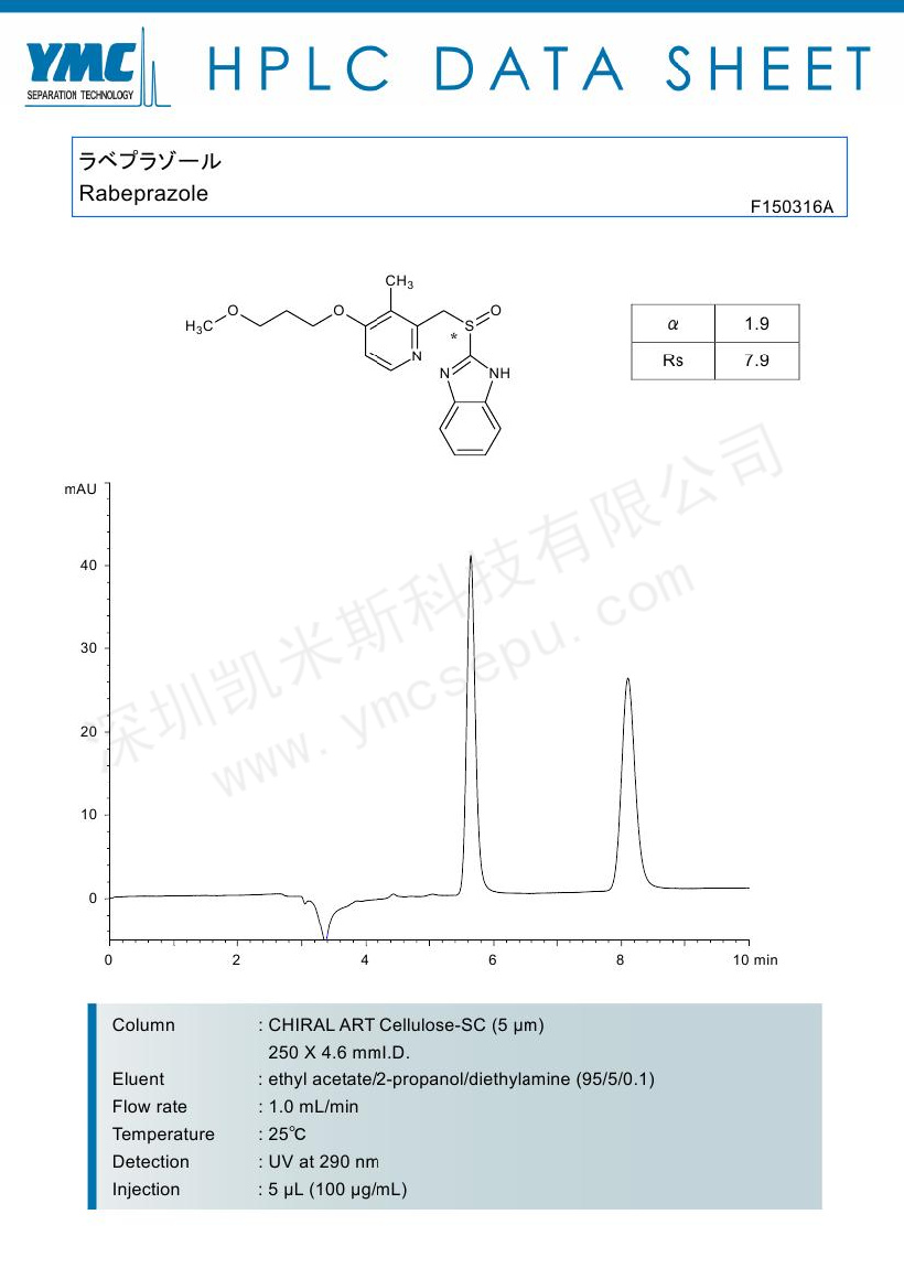 手性柱檢測雷貝拉唑的色譜圖